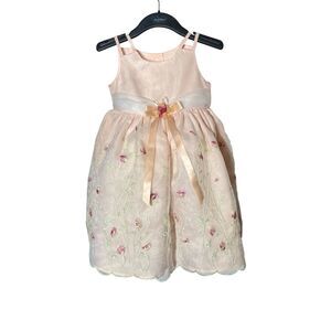 Bonnie Jean Flower Girl Dress Size 2T Peach Floral Organza Embroidered Toddler